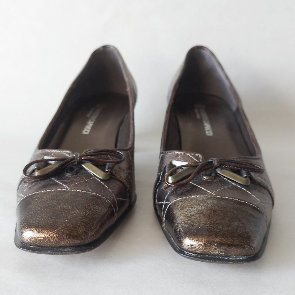 Roberto Capucci Shoes Women Size 8 Bronze Gold Low Heel Bow Tie Comfort Slip-on - Picture 6 of 13